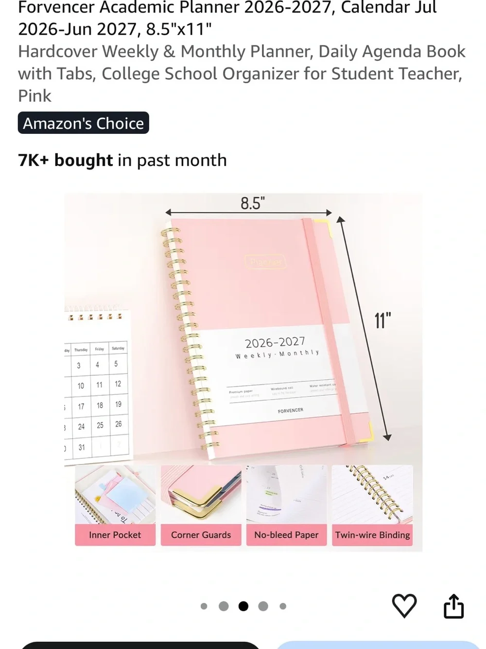 Brand New Pink and Gold Spiral Weekly-Monthly Planner 2026-2027